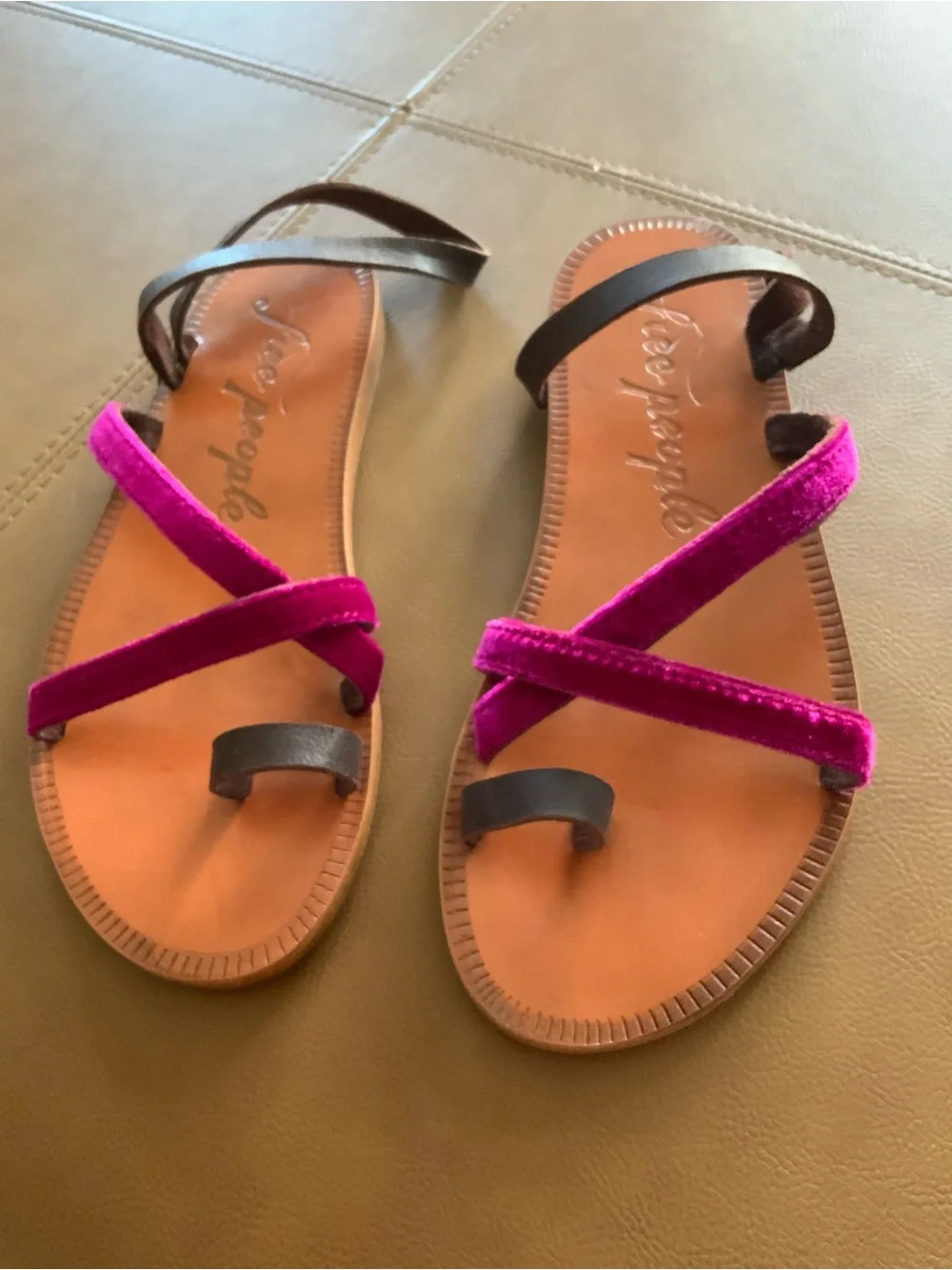 Free People Fuchsia Velvet Strappy Toe-Ring Sandals